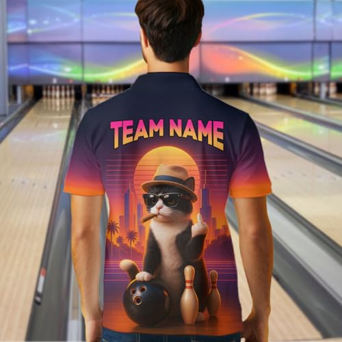 ChipteeAmz Custom Funny Cat Bowling Shirt for Men Women with Name Bowling Team Jersey Bowling League Polo & 1/4 Zip Shirt4