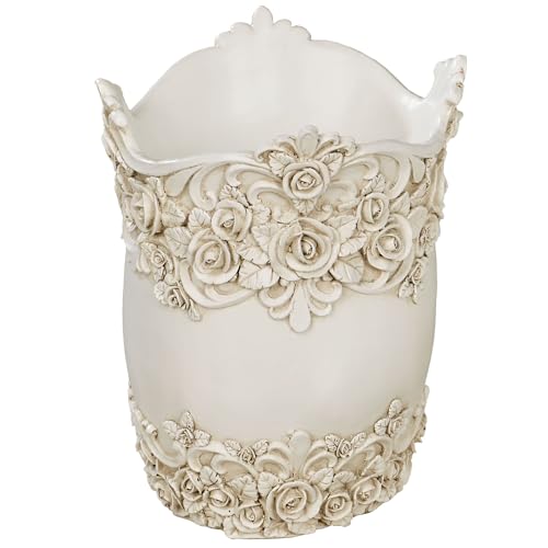 Touch of Class Victoria Rose Antique Ivory Wastebasket for Bathroom or Vanity Area