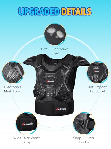JUSTDOLIFE 5 Stück Motorrad Schutz Jacke, Kinder Motorrad rüstung mit Knieschoner Ellbogenschoner Brustpanzer Racing,für Outdoor Sport (Schwarz)
