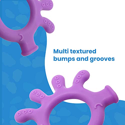Image of Gadgetime USA Silicone Finger Teether Toy - Handheld Teething Relief for Girls & Boys - Chew Toy - Stimulating & Soft Soothing Chew Toys - BPA Free (Purple)