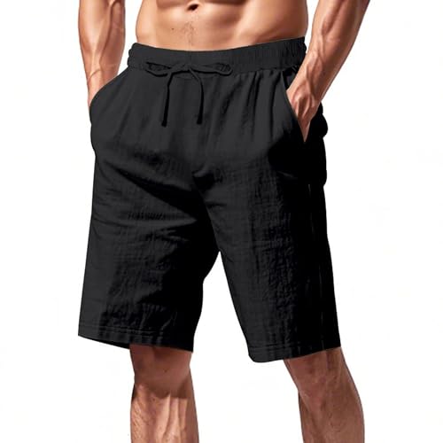 Shorts cortos casuales para hombre de lino y algodón miniatura 2