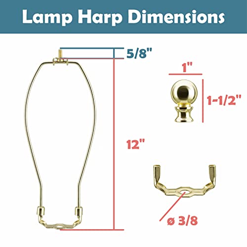 Image of Aspen Creative 20023-11, 12 inch Height Complete Lamp Harp Set - Includes Solid Steel Bumped Cylinder Finial /Saddle and 12 inch Harp in Brass Plated Finish