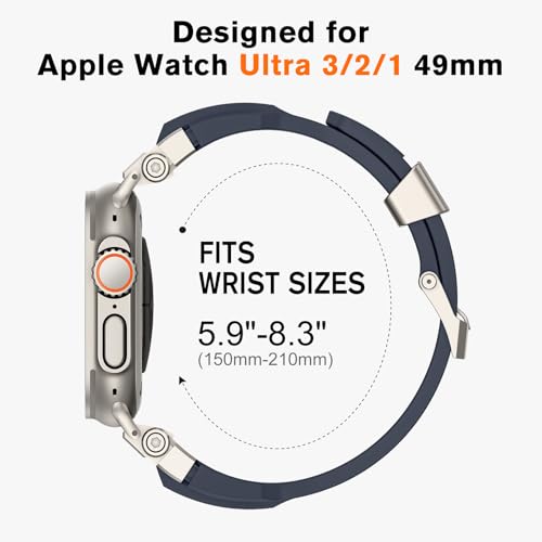 Image of amBand Bands Compatible with Apple Watch Ultra 3 /2 /1 49mm, M1 Sport Series Rugged Durable Strap with Metal Connector to Match Ultra's Titanium Case for iWatch 49 mm Men Titanium /Navy Blue