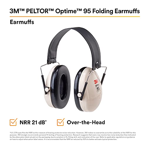 Image of 3M PELTOR Hearing Protection Optime 95 Earmuffs, Adjustable Earcups, E-A-Rfit Compatible, Stainless Steel