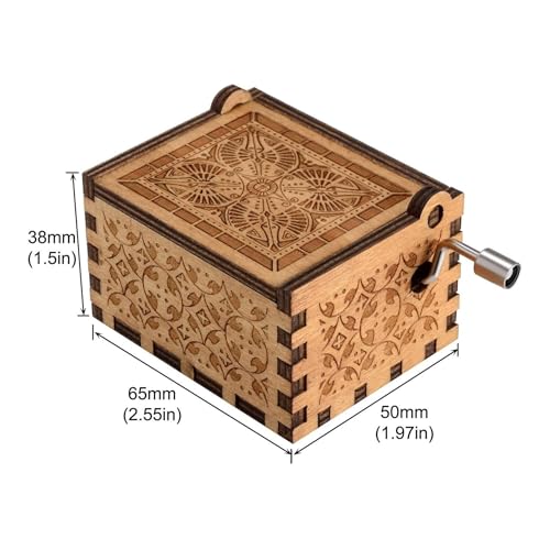 Image of Wooden HP Music Box - Hand Crank Classic Antique Carved Wood Musical Boxes - Birthday Gift for Kids and Collectors