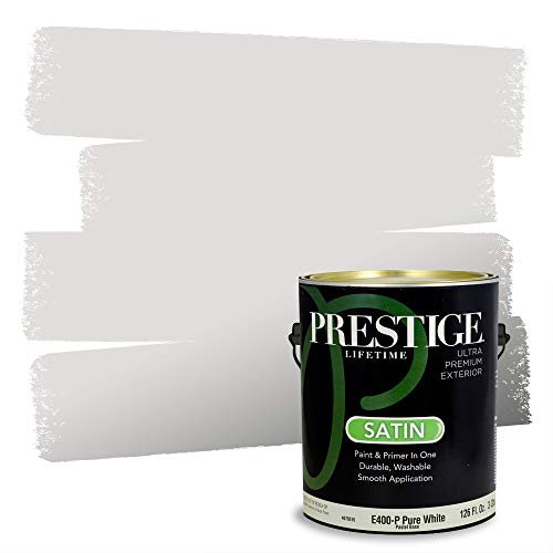 PRESTIGE E400-P-SW6000 Exterior Paint and Primer in One, 1-Gallon, Satin, Comparable Match of Sherwin Williams Snowfall, 1 Gallon, SW01-Snowfall