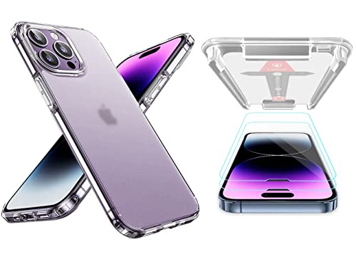 Image of KAPAVER for iPhone 14 Pro Max Matte Clear Case[Anti-Fingerprints ][Anti-Scratch] Frosted Translucent Shockproof Slim Cover 6.7 inches (Matte Clear + Glass)