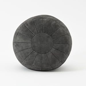 C COMFORTLAND Unstuffed Faux Leather Ottoman Pouf, Round Foot Rest Poof Ottomans, Floor Foot Stool Poufs, Bean Bag Cover with Storage for Living Room, Bedroom, Dark Grey (No Filler)
