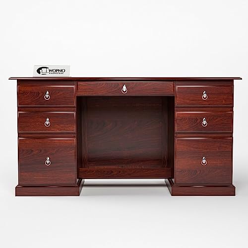 Image of Solid Sheesham Wooden Study Table & Desk with Drawer for Office and Home | Computer Laptop Table | Reading & Writing Desk | Laptop Desk (Mahogany)