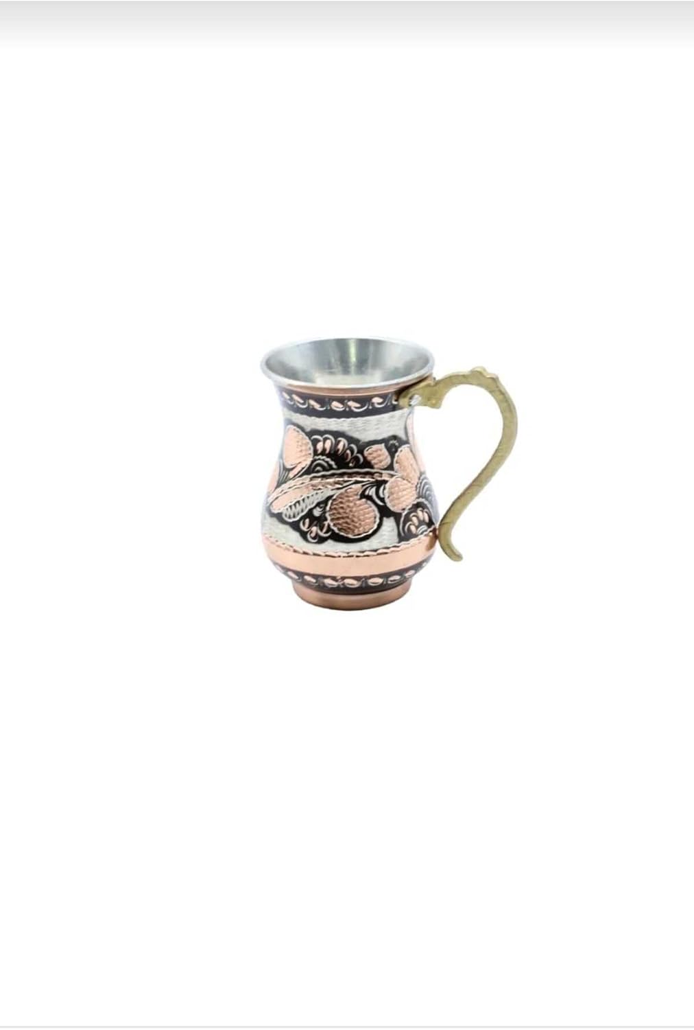 SODEF Drinking Cup Copper Handmade 1 Piece Metallic Finish 13.8 fl oz Beverage Glass Traditional Turkish Design for Water, Juice, Iced Tea - Metallic