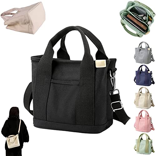 Misawa Shinichiro Bag,Japanese Handmade Large Capacity Multi-Pocket Handbag,Women's Canvas Tote Bag with Zipper Canvas Tote Bags for School College Travel (Black)