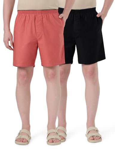 Image of Symbol Premium Men's Pack of 2 100% Cotton Super Soft Solid Boxers | Elasticated Waistband | Dual Side Pockets | Available in Plus Sizes