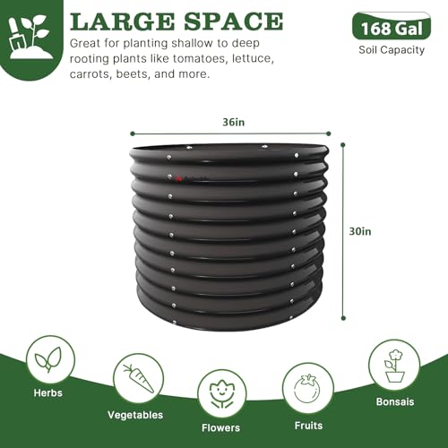Jardineras elevadas galvanizadas ANLEOLIFE de 30 pulgadas para plantas flores exteriores redondas 4