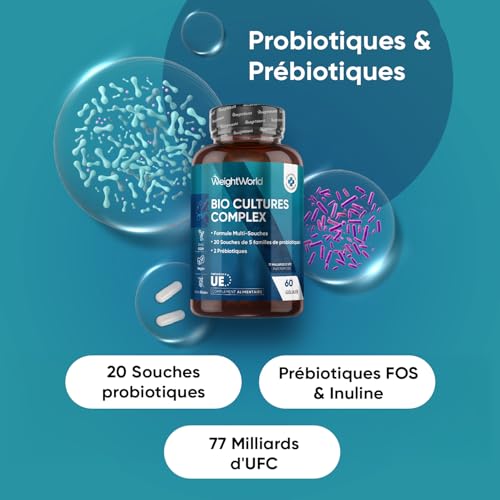 Omega 3 Huile de Poisson Pure et Complexe Probiotique Premium 20 Souches