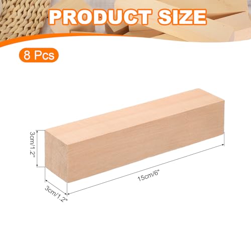 QUARKZMAN 8 Stücke Basswood Schnitzblock, 1,2x1,2x6 Quadratische Holzdübel Blöcke Holzstücke für DIY, Kunstdekoration, Handwerk Schnitzen, Handgeschnitzt