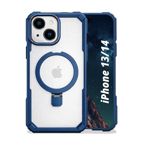 Image of AIBEX Transparent Back Cover Compatible for iPhone 13 /14| Mag-Saf Magnetic Ring Kickstand | Shockproof Dual Layer Military Grade Drop Protection Armor Case| Wireless Charging Support - Blue
