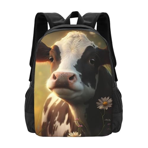 Commuter Unisex Cow Pasture Daisies Field Backpack Spacious Compartments for Work Essentials Casual Outings & Trips 17 Inch