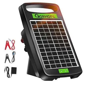10 Miles Solar Powered Electric Fence Charger, 0.18J Output, 24-Hour Uninterrupted Protection