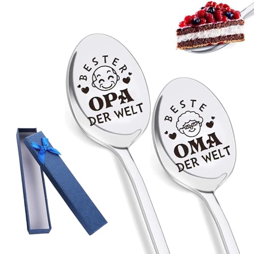cucharas de café grabadas xlwen 2 pcs cucharillas de café grabado con el mejor abuelo y la abuela del mundo,cucharas de acero inoxidable con grabado,Regalos para abuela y abuelo,acero inoxidable