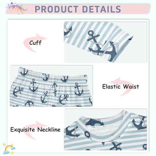 Pajama Sets Long Sleeve Sea Anchor Stripes Background Soft Comfy Sleepwear 2 Piece PJS 3-8T4
