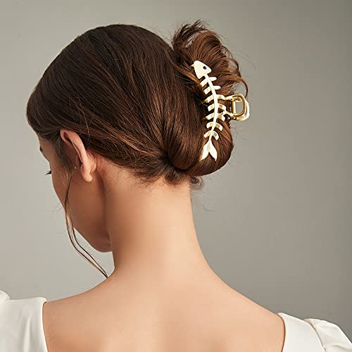 Donleeving 3 Pack Large Metal Hair Claw Clips Fish Bone Shape Hairpin Tail Hair Clamps Nonslip Hair Accessories For Thick And Thin Hair Styling thumb #2