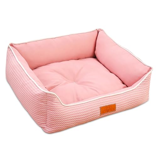 ALLSOPETS Camas para Perros Pequeños/Medianos/Grandes, Cómoda Cama Sofá para Perros con Cojín Reversible y Extraíble, Cama para Mascotas Lavable para Gatos Cachorros Perros, Rosa