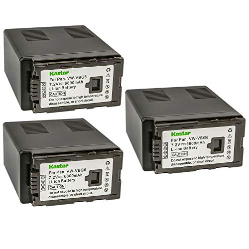 Kastar 3-Pack VW-VBG6 Battery Replacement for Panasonic VW-VBG6 VW-VBG6GK VW-VBG6-K VW-VBG6PPK CGA-E625 Battery, DE-A38, VSK0631, VSK0698 Charger, Panasonic AG-HMC80, AG-HMC83MC, AG-HMC150, AG-HMC151E