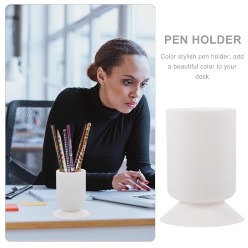 Image of FOMIYES Multipurpose Silicone Makeup Brush Holder with Suction, White Pen Holder for Desk, 3.93 X 3.11 X 3.11 Inches, Ideal for Home and Office Organization