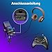 TONOR Gaming Mikrofon Kompatibel mit Xbox, Kondensator Mikrofon mit RGB, Mute/Gain Kontrolle/Überwachung, 30 Std. Akkulaufzeit Microphone für Spielkonsole, 200 cm Kabel, Mikrofonarm, Weiß, TCX3+