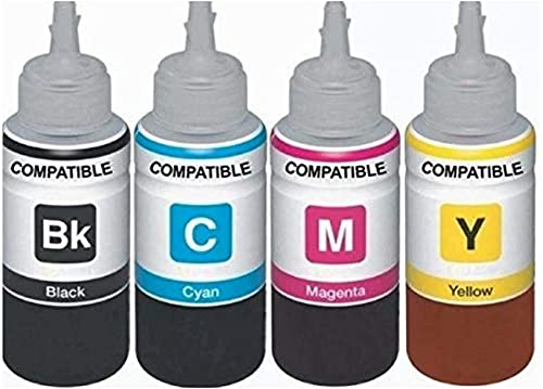 Image of Printcare Refill Ink Compatible for Use in Epson L380 Multi-Function Printer - Cyan, Magenta, Yellow & Black - 100 ML Each Bottle Black + Tri Color Combo Pack Ink Bottle