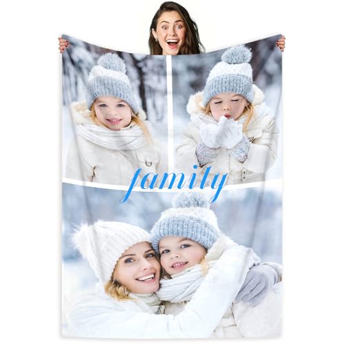 LMQJDZ Manta Personalizada Collage Manta con Foto y Texto Personalizada,para Sofá, Dormitorio, Sala de Estar,Personalizada Regalos para Papá, Mamá, Niños, Amigos y Amantes.