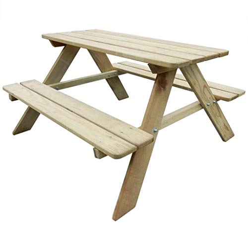 Ausla Mesa de Picnic para Niños, Mesa y 2 Cómodos Bancos Fijos para Niños Madera de Pino Resistente a la Putrefacción Fácil Montaje 89 x 89,6 x 50,8 cm
