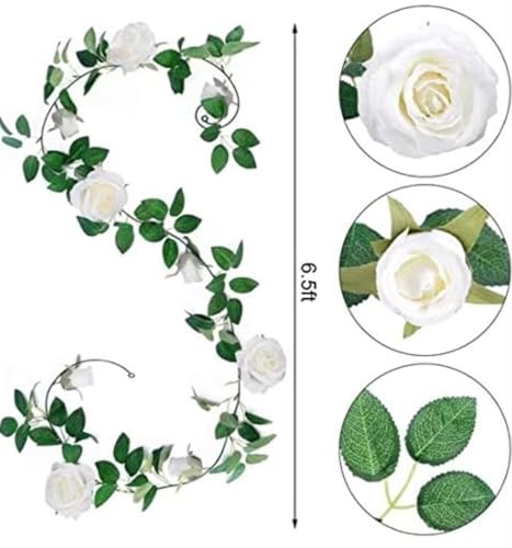 Image of VRB Dec 1 Pcs Artificial Flower Vine Garlands Hanging Artificial Flowers for Decoration Roses Garland (6 ft Long) Flowers Silk Roses for Wedding Decorations Diwali /Ganpati /Christmas. (White), 10 cm