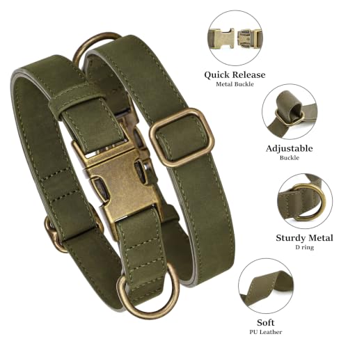 Image of Didog Soft PU Leather Dog Collar for Large Dogs, Quick Release,DarkGreen XL
