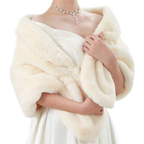 TWINKLEDE Faux Fur Shawl Stole Scarfs Wedding Winter Fur Shawls and Wraps for Bridal