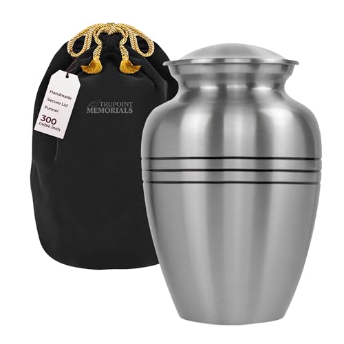 Image of Trupoint Memorials Cremation Urns for Human Ashes, Funeral Memorial Urn for Male and Female, Decorative Burial Metal Urn Collection for Adult Men & Women - Silver, XL (300 LB)