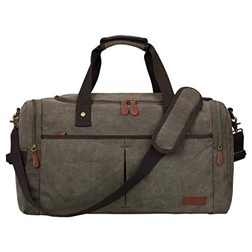 S-ZONE Canvas Duffel Bag Travel Weekend Overnight Bag with Shoes Compartment for Men