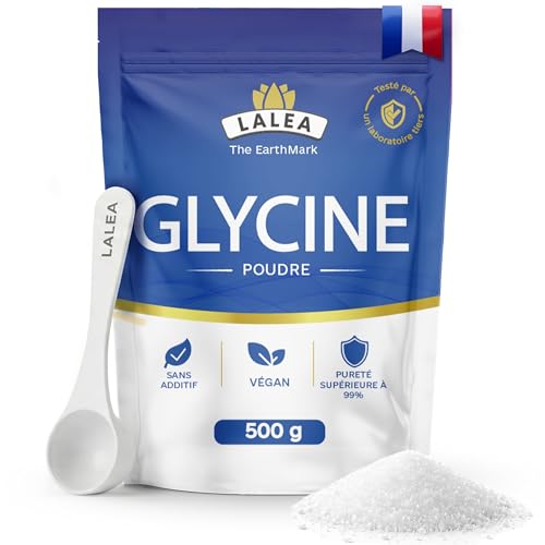 LALEA Glycine Cristallisée 500g – Acide Aminé Glycine en poudre 100% Pure – Composant du Collagène – Vegan, Sans Additifs, Très Soluble – Aide au...