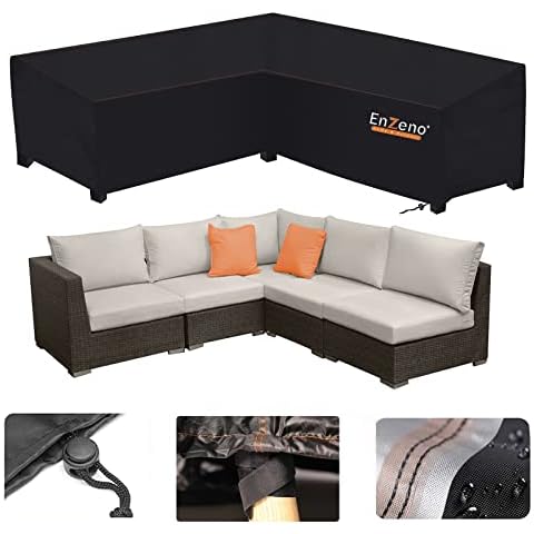 Enzeno Garden Furniture Covers waterproof, 420D Oxford Fabric L-Shape Garden Sofa Covers, Rattan Corner Sofa Cover , outdoor corner sofa cover with Waterproof Tape (215x215x87cm) Cover