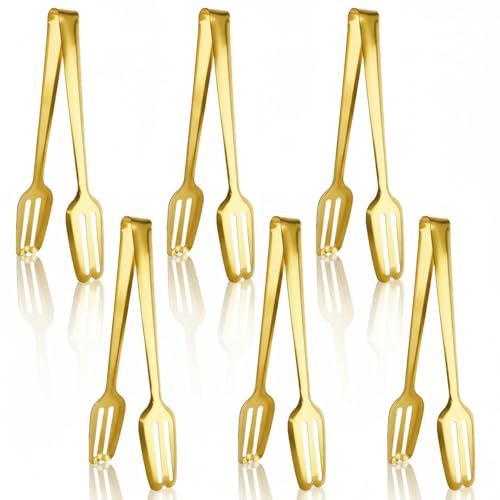 6 Pack Gold Serving Tongs 9 Inch Duty Durable Metal Food Tong, Stainless Steel Tongs for Serving Food, Weddings Parties Family Gatherings Kitchen Cooking Serving Clip by GIYAWA - Used condition - US$10.33