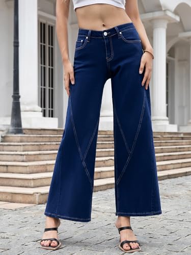 ONESO Womens Wide Leg Jeans Low Waist Seamed Strechy Baggy Jeans for Women Trendy Loose Fit Boyfriend Trouser Denim Pants2