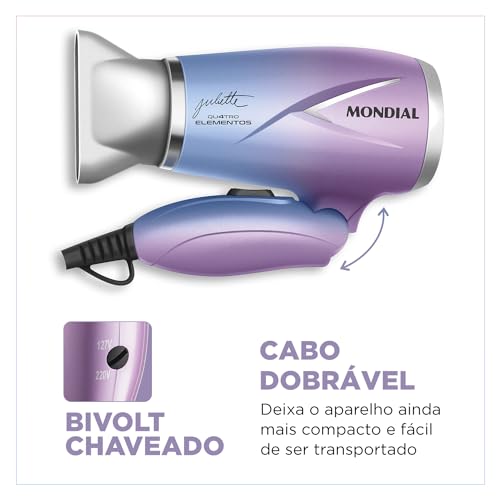 Secador de Cabelo By Juliette, Mondial, Azul/Rosa, 1200W, Bivolt - SCT-JU-03