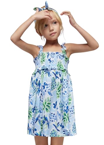 Vestido Niña Verano – Estampado- 100% Algodón - Vestido sin Mangas – Ropa de Vestir para Niña - Ropa de Regalo – para niñas de 2 años a 8 años (6 años, Añil)