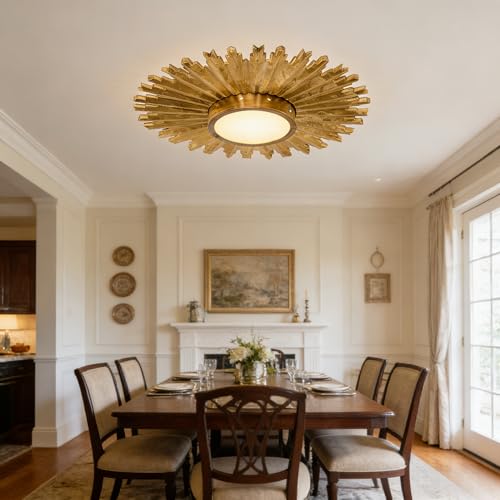 Vaczon Modern Sunburst Ceiling Light, 21.6'' Gold Flush Mount Ceiling...