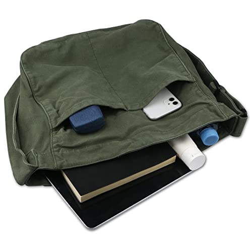 Image of Canvas Hobo Crossbody Shoulder Tote Bag for Women and Men W /Multi-pocket Casual Purse Messenger Bags Travel Work