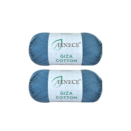 Finece Giza Cotton, 100% Mercerized Giza Cotton Yarn, Super Fino 1 Yarn For Crocheting And Knitting 2X1.76 Oz (2X50G) / 2X137 Yrds (2X125M) (2 Skeins, 1039 - Jean Blue) #TOP13