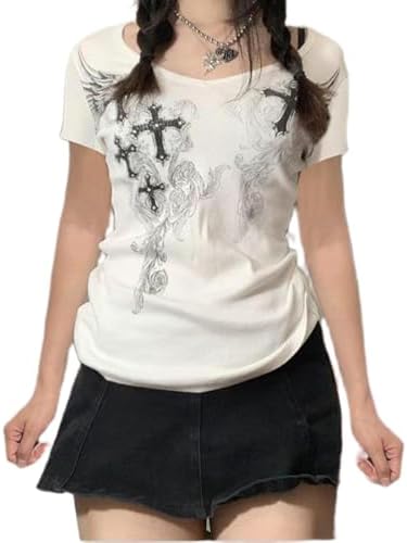 Y2K Grunge - Playera De Manga Corta Para Mujer, Cuello Redondo