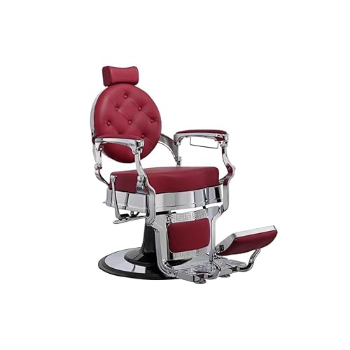 LBH Sillón Clásico de Barbero hidráulico Estilo Retro Vintage con reposapies Integrado Modelo Buzz Silver Rojo Burdeos