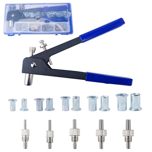 FOGAWA 86 Piezas Remachadora de Tuercas con Remaches de 80 Piezas tuercas de remachado M3 M4 M5 M6 M8 Tuerca de Remache y 5 Mandriles