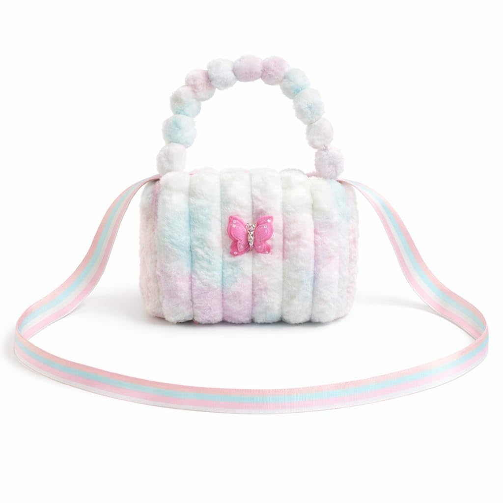 doir fashion DOIR Cute Fluffy Plush Shoulder Handbag for Girls – Pastel Soft Fur Mini Purse with Butterfly Lock & Beutiful multi color strong strap-picture-21